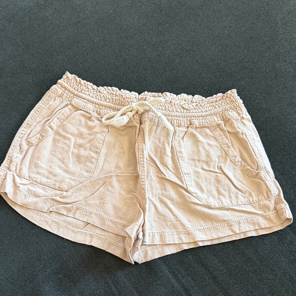 Women's Drawstring Smocked Waist Shorts - Light Beige
